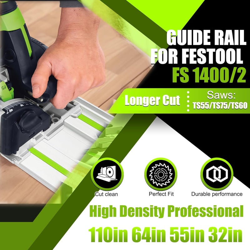 Feikeer 64in Track Saw Guide Rail for festool Track Saw, 32" x 2 Guide Rail with Connector for festool FS1400/2 Guide Rail, Perfect for festool TS55/TS75 Track Saw and Longer Cuts, 2 Year Warranty - Image 2